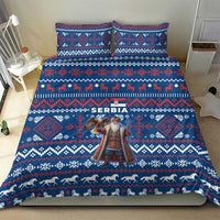 Serbia Christmas Bedding Set with Traditional Santa Eagle Serbian Coat of Arms and Blue Red White Folk Pattern Design - Wonder Print Shop