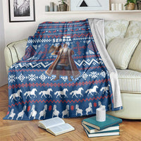 Serbia Christmas Blanket with Traditional Santa Eagle Serbian Coat of Arms and Blue Red White Folk Pattern Design - Wonder Print Shop