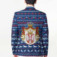 Serbia Christmas Blazer with Traditional Santa Eagle Serbian Coat of Arms and Blue Red White Folk Pattern Design - Wonder Print Shop