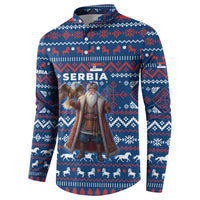 Serbia Christmas Button Sweatshirt with Traditional Santa Eagle Serbian Coat of Arms and Blue Red White Folk Pattern Design - Wonder Print Shop
