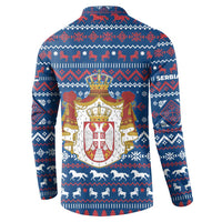 Serbia Christmas Button Sweatshirt with Traditional Santa Eagle Serbian Coat of Arms and Blue Red White Folk Pattern Design - Wonder Print Shop