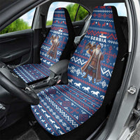 Serbia Christmas Car Seat Cover with Traditional Santa Eagle Serbian Coat of Arms and Blue Red White Folk Pattern Design - Wonder Print Shop