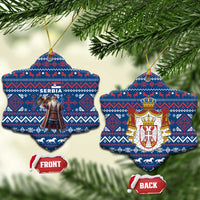 Serbia Christmas Ceramic Ornament with Traditional Santa Eagle Serbian Coat of Arms and Blue Red White Folk Pattern Design - Wonder Print Shop