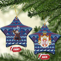 Serbia Christmas Ceramic Ornament with Traditional Santa Eagle Serbian Coat of Arms and Blue Red White Folk Pattern Design - Wonder Print Shop