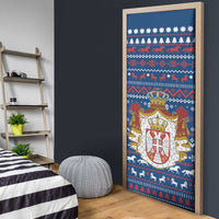 Serbia Christmas Door Cover with Traditional Santa Eagle Serbian Coat of Arms and Blue Red White Folk Pattern Design - Wonder Print Shop