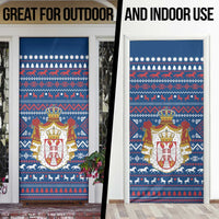 Serbia Christmas Door Cover with Traditional Santa Eagle Serbian Coat of Arms and Blue Red White Folk Pattern Design - Wonder Print Shop