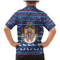 Serbia Christmas Family Matching Mermaid Dress and Hawaiian Shirt with Traditional Santa Eagle Serbian Coat of Arms and Blue Red White Folk Pattern Design - Wonder Print Shop