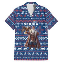 Serbia Christmas Family Matching Mermaid Dress and Hawaiian Shirt with Traditional Santa Eagle Serbian Coat of Arms and Blue Red White Folk Pattern Design - Wonder Print Shop