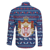 Serbia Christmas Family Matching Off The Shoulder Long Sleeve Dress and Hawaiian Shirt with Traditional Santa Eagle Serbian Coat of Arms and Blue Red White Folk Pattern Design - Wonder Print Shop