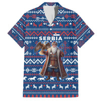 Serbia Christmas Family Matching Summer Maxi Dress and Hawaiian Shirt with Traditional Santa Eagle Serbian Coat of Arms and Blue Red White Folk Pattern Design - Wonder Print Shop