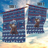 Serbia Christmas Garden Flag with Traditional Santa Eagle Serbian Coat of Arms and Blue Red White Folk Pattern Design - Wonder Print Shop