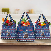 Serbia Christmas Grocery Bag with Traditional Santa Eagle Serbian Coat of Arms and Blue Red White Folk Pattern Design - Wonder Print Shop