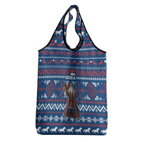Serbia Christmas Grocery Bag with Traditional Santa Eagle Serbian Coat of Arms and Blue Red White Folk Pattern Design - Wonder Print Shop