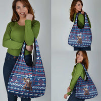 Serbia Christmas Grocery Bag with Traditional Santa Eagle Serbian Coat of Arms and Blue Red White Folk Pattern Design - Wonder Print Shop