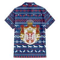 Serbia Christmas Hawaiian Shirt with Traditional Santa Eagle Serbian Coat of Arms and Blue Red White Folk Pattern Design - Wonder Print Shop