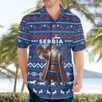 Serbia Christmas Hawaiian Shirt with Traditional Santa Eagle Serbian Coat of Arms and Blue Red White Folk Pattern Design - Wonder Print Shop