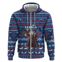 Serbia Christmas Hoodie with Traditional Santa Eagle Serbian Coat of Arms and Blue Red White Folk Pattern Design - Wonder Print Shop