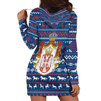 Serbia Christmas Hoodie Dress with Traditional Santa Eagle Serbian Coat of Arms and Blue Red White Folk Pattern Design - Wonder Print Shop
