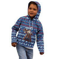 Serbia Christmas Kid Hoodie with Traditional Santa Eagle Serbian Coat of Arms and Blue Red White Folk Pattern Design - Wonder Print Shop