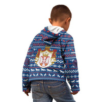 Serbia Christmas Kid Hoodie with Traditional Santa Eagle Serbian Coat of Arms and Blue Red White Folk Pattern Design - Wonder Print Shop