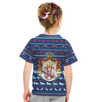 Serbia Christmas Kid T Shirt with Traditional Santa Eagle Serbian Coat of Arms and Blue Red White Folk Pattern Design - Wonder Print Shop