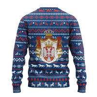 Serbia Christmas Ugly Christmas Sweater with Traditional Santa Eagle Serbian Coat of Arms and Blue Red White Folk Pattern Design - Wonder Print Shop