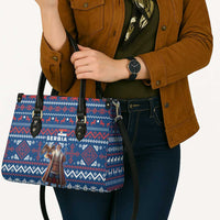 Serbia Christmas Leather Bag with Traditional Santa Eagle Serbian Coat of Arms and Blue Red White Folk Pattern Design - Wonder Print Shop