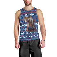 Serbia Christmas Men Tank Top with Traditional Santa Eagle Serbian Coat of Arms and Blue Red White Folk Pattern Design - Wonder Print Shop
