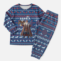 Serbia Christmas Pajama Set with Traditional Santa Eagle Serbian Coat of Arms and Blue Red White Folk Pattern Design - Wonder Print Shop