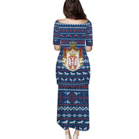 Serbia Christmas Puletasi with Traditional Santa Eagle Serbian Coat of Arms and Blue Red White Folk Pattern Design - Wonder Print Shop