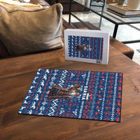 Serbia Christmas Puzzle with Traditional Santa Eagle Serbian Coat of Arms and Blue Red White Folk Pattern Design - Wonder Print Shop