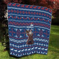Serbia Christmas Quilt with Traditional Santa Eagle Serbian Coat of Arms and Blue Red White Folk Pattern Design - Wonder Print Shop