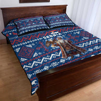 Serbia Christmas Quilt Bed Set with Traditional Santa Eagle Serbian Coat of Arms and Blue Red White Folk Pattern Design - Wonder Print Shop