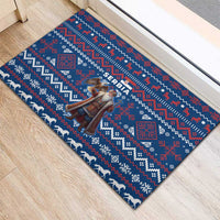 Serbia Christmas Rubber Doormat with Traditional Santa Eagle Serbian Coat of Arms and Blue Red White Folk Pattern Design - Wonder Print Shop