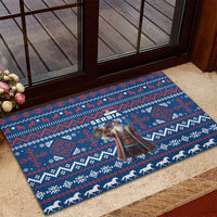Serbia Christmas Rubber Doormat with Traditional Santa Eagle Serbian Coat of Arms and Blue Red White Folk Pattern Design - Wonder Print Shop