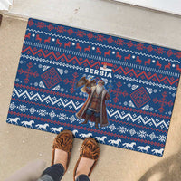 Serbia Christmas Rubber Doormat with Traditional Santa Eagle Serbian Coat of Arms and Blue Red White Folk Pattern Design - Wonder Print Shop