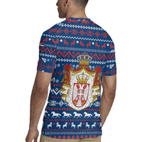 Serbia Christmas Rugby Jersey with Traditional Santa Eagle Serbian Coat of Arms and Blue Red White Folk Pattern Design - Wonder Print Shop