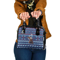 Serbia Christmas Shoulder Handbag with Traditional Santa Eagle Serbian Coat of Arms and Blue Red White Folk Pattern Design - Wonder Print Shop