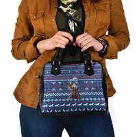 Serbia Christmas Shoulder Handbag with Traditional Santa Eagle Serbian Coat of Arms and Blue Red White Folk Pattern Design - Wonder Print Shop