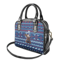 Serbia Christmas Shoulder Handbag with Traditional Santa Eagle Serbian Coat of Arms and Blue Red White Folk Pattern Design - Wonder Print Shop