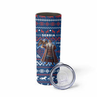 Serbia Christmas Skinny Tumbler with Traditional Santa Eagle Serbian Coat of Arms and Blue Red White Folk Pattern Design - Wonder Print Shop