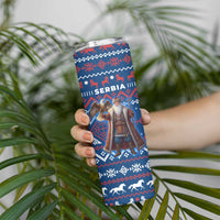 Serbia Christmas Skinny Tumbler with Traditional Santa Eagle Serbian Coat of Arms and Blue Red White Folk Pattern Design - Wonder Print Shop