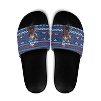 Serbia Christmas Slide Sandals with Traditional Santa Eagle Serbian Coat of Arms and Blue Red White Folk Pattern Design - Wonder Print Shop