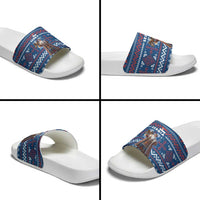Serbia Christmas Slide Sandals with Traditional Santa Eagle Serbian Coat of Arms and Blue Red White Folk Pattern Design - Wonder Print Shop