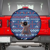 Serbia Christmas Spare Tire Cover with Traditional Santa Eagle Serbian Coat of Arms and Blue Red White Folk Pattern Design - Wonder Print Shop