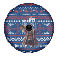 Serbia Christmas Spare Tire Cover with Traditional Santa Eagle Serbian Coat of Arms and Blue Red White Folk Pattern Design - Wonder Print Shop