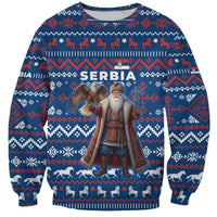 Serbia Christmas Sweatshirt with Traditional Santa Eagle Serbian Coat of Arms and Blue Red White Folk Pattern Design - Wonder Print Shop