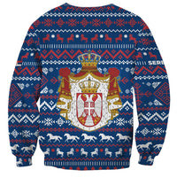 Serbia Christmas Sweatshirt with Traditional Santa Eagle Serbian Coat of Arms and Blue Red White Folk Pattern Design - Wonder Print Shop