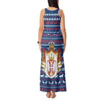 Serbia Christmas Tank Maxi Dress with Traditional Santa Eagle Serbian Coat of Arms and Blue Red White Folk Pattern Design - Wonder Print Shop