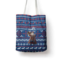 Serbia Christmas Tote Bag with Traditional Santa Eagle Serbian Coat of Arms and Blue Red White Folk Pattern Design - Wonder Print Shop